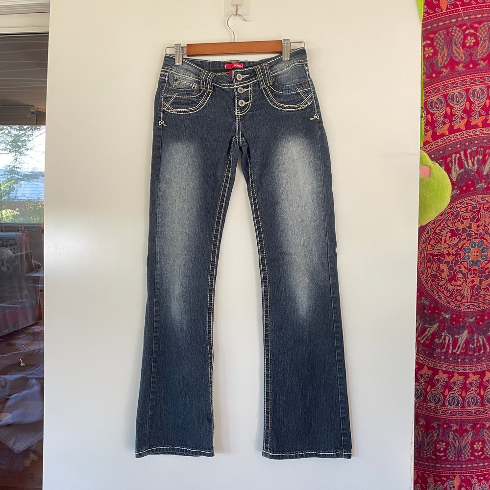 Bongo Low Rise Flare Dark wash embellished Y2K  grunge 90's embroidered‎ 3